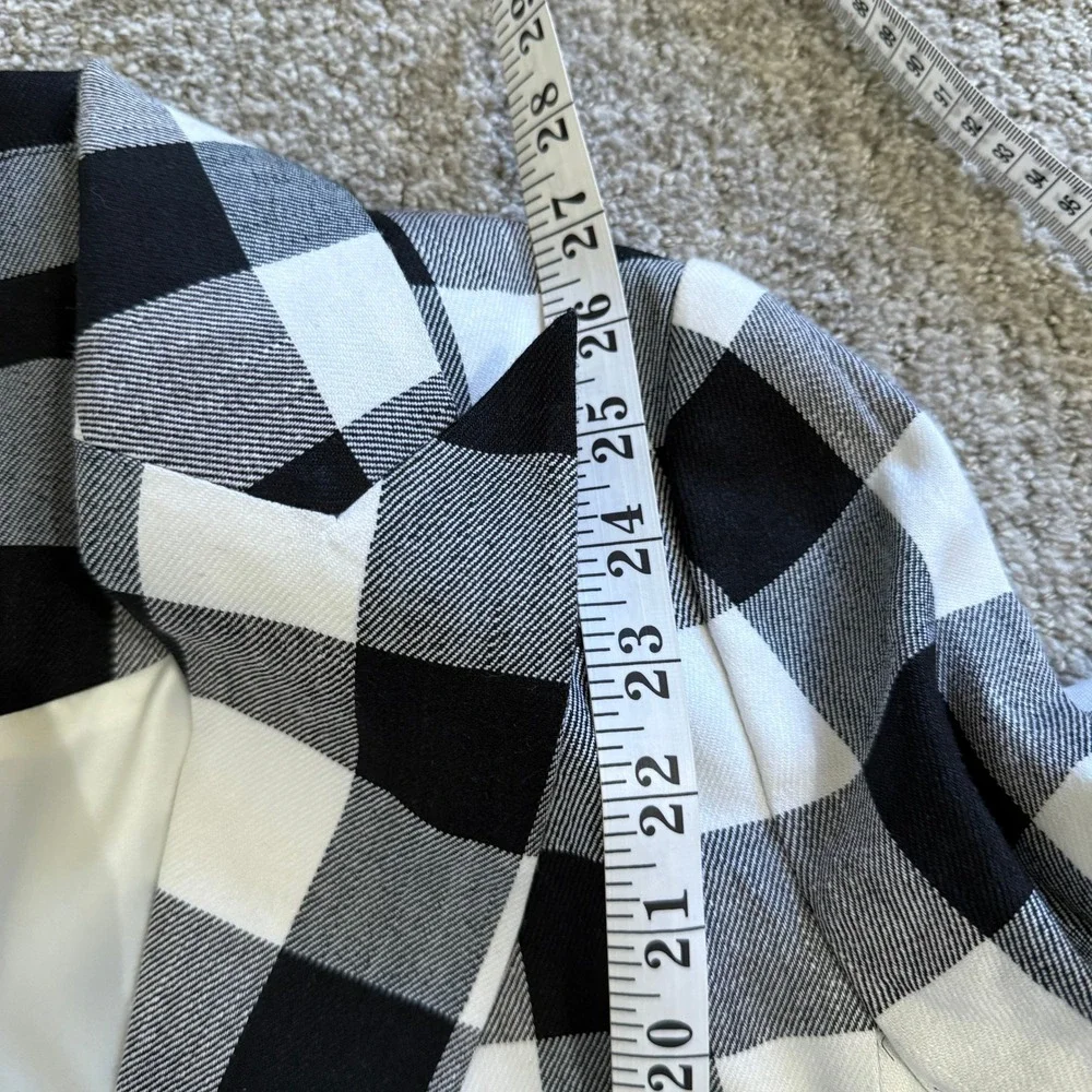 Kate Spade Gingham Linen Blend Double Breasted Blazer 2 Preppy Tailored Black